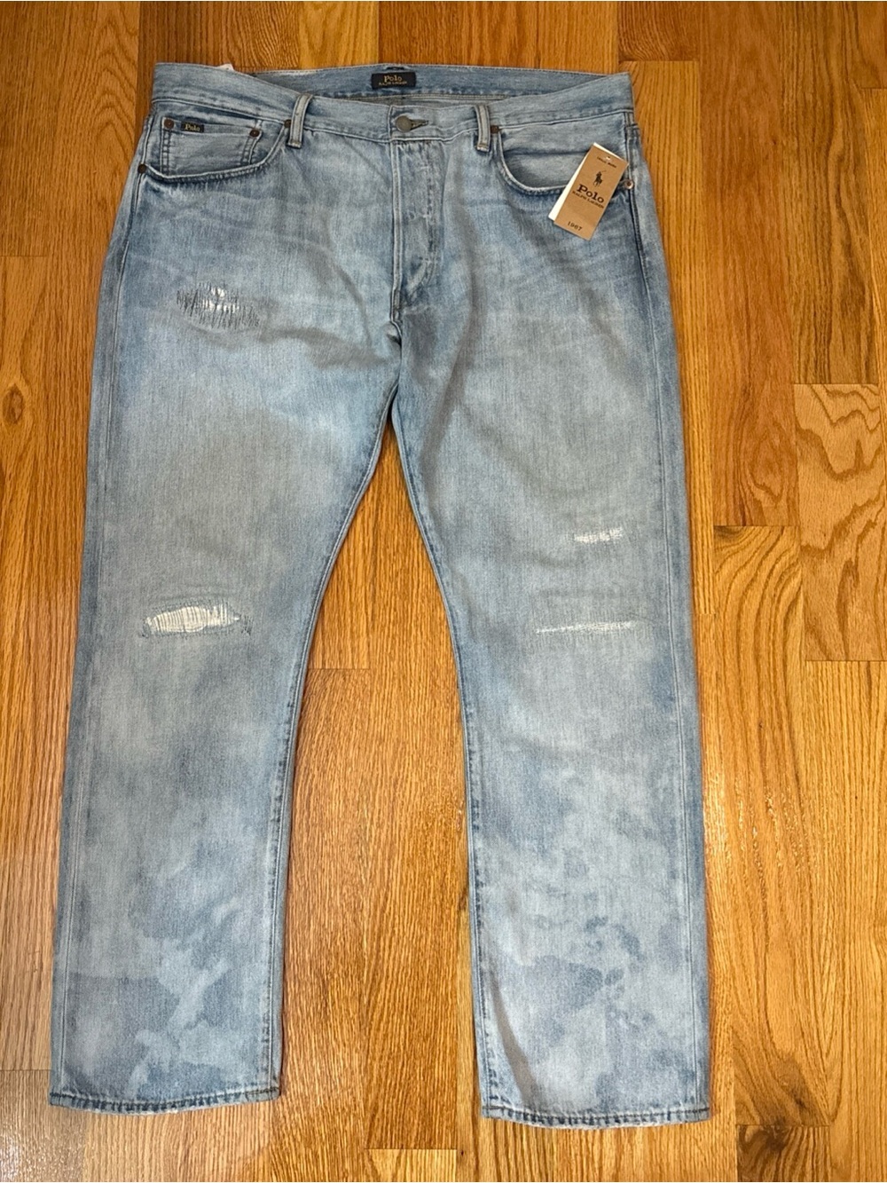 NWT Polo Ralph Lauren Varick Slim Straight Light Blue Relaxed Distressed Jeans